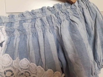 włoska bluzka z koronką hiszpanka materiał jak cienki jeans S/M len BOHO