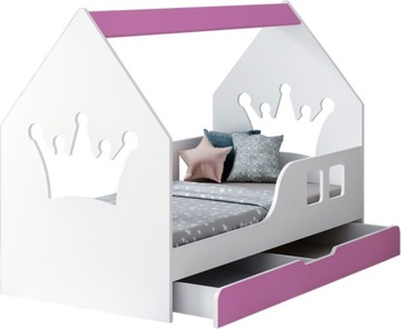 ŁÓŻKO HOUSE Z SZUFLADĄ 140/70 RÓŻOWE + MATERAC