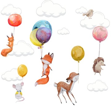 ZWIERZĘTA KRÓLIKI BALONY NAKLEJKI NA ŚCIANĘ240x100