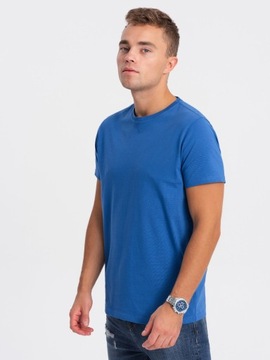 Męski klasyczny bawełniany T-shirt BASIC niebieski V8 OM-TSBS-0146 M