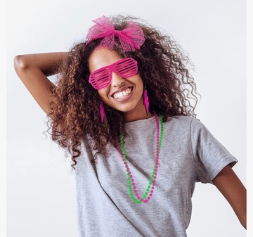 НАБОР НАРЯДОВ 1980-е НЕОНОВЫЕ СЕРЬГИ ОЖЕРЕЛЬЕ ЮБКА ДИСКО-ПЕРЧАТКИ 8в1