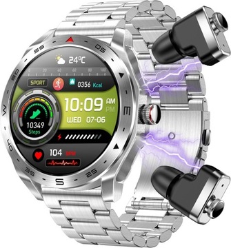 Smartwatch Android iPhone ze słuchawkami dousznymi, srebrny