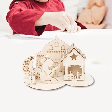 Ид Мубарак Деревянное украшение Соберите 3D-головоломку с замком в креативном стиле C