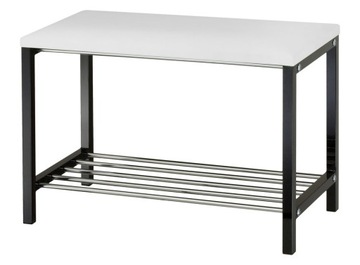 METALOWA ŁAWKA PUFA MODERN Z PÓŁKĄ NA BUTY - BIAŁY/OB-029