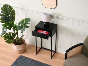 ЧЕРНАЯ КОНСОЛЬ ДЛЯ ПРИХОЖЕЙ С ЯЩИКОМ NORA S 40 СМ, ЧЕРНАЯ МЕТАЛЛИЧЕСКАЯ ОСНОВА