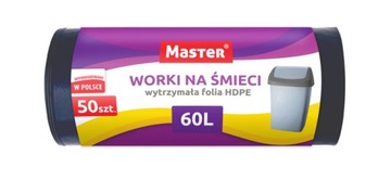 Worki na śmieci 60 litrów (50 sztuk) czarne HDPE