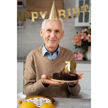 TOPPER na tort DEKORACJA na 70 URODZINY złota LICZBA cyfra METALIK