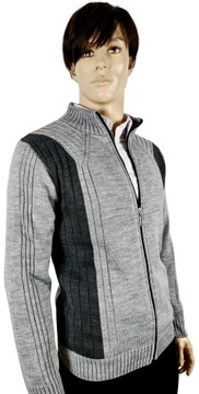 Rozpinany sweter N58 wzór wyszczuplający sylwetkę PRODUKT POLSKI szary XL