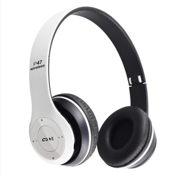 BEZPRZEWODOWE SŁUCHAWKI NAUSZNE BIAŁE Bluetooth P47 Mic Mp3 SD