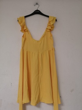 Shein żółta letnia sukienka z falbankami 36