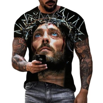 T-SHIRT MĘSKI MOTYW RELIGIJNY NADRUK 3D JEZUS - XL