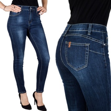 Spodnie Jeansy Wysoki Stan Jeansowe Push-Up Skinny