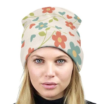 Czapka Zimowa Męska Beanie Wiosna Jesień Damska w Kwiaty