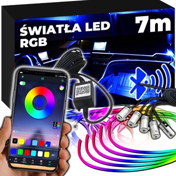 ŚWIATŁOWÓD do samochodu auta oświetlenie kabiny LISTWA 7m RGB + APLIKACJA