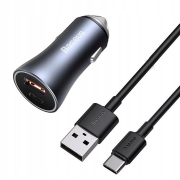 Szybka ładowarka samochodowa Baseus Contactor Pro + kabel USB-C, do auta