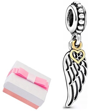 ZAWIESZKA CHARMS 925 SERCE skrzydło BEADS KORALIK