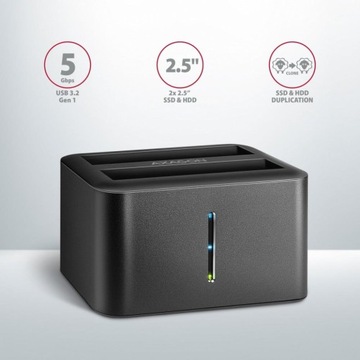 Stacja dokująca USB 3.2 Gen1 2xSATA 2.5'' SSD/HDD