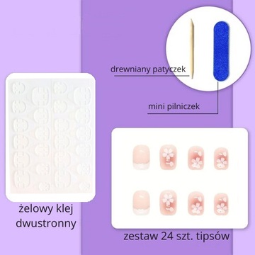 PAZNOKCIE SZTUCZNE TIPSY SHORT SQUARE AURA NUDE FRENCH SAMOPRZYLEPNE 24SZT