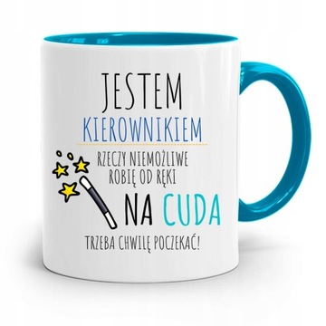 KUBEK BŁĘKITNY DLA KIEROWNIKA JESTEM KIEROWNIKIEM z Nadrukiem ze Zdjęciem