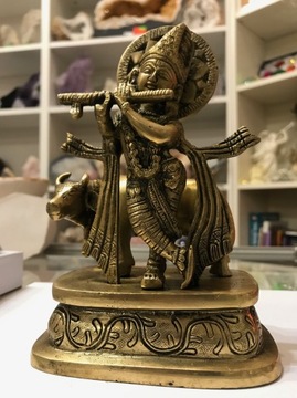 FIGURKA KRISHNA Z KRÓWKĄ KRISZNA MOSIĄDZ