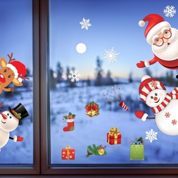 NAKLEJKI ŚWIĄTECZNE NA SZYBĘ OKNO OZDOBY ŚWIĘTA ŚNIEŻYNKI MIKOŁAJ PREZENT