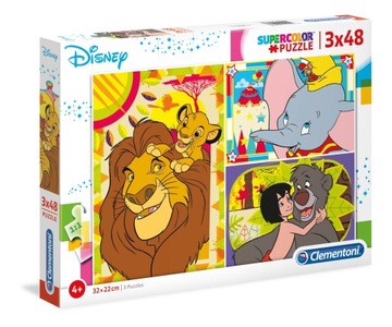 PUZZLE SUPERCOLOR CLEMENTONI DISNEY ZWIERZĘTA 3x48