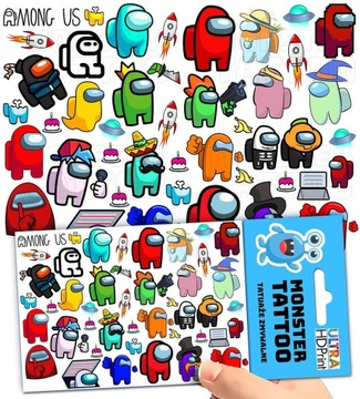 TATUAŻE ZMYWALNE TYMCZASOWE DLA DZIECI DZIECIĘCE AMONG US WZORY ORYGINALNE
