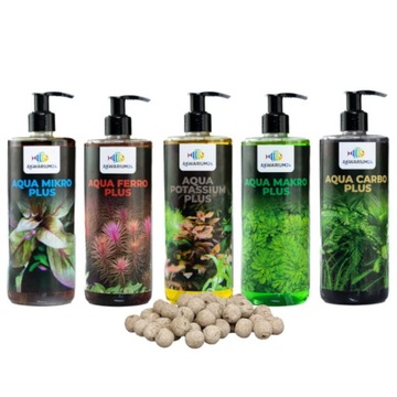 NAWOZY MAKRO MIKRO FERRO POTAS CARBO 5x500ml + KULKI GLINIANO-TORFOWE