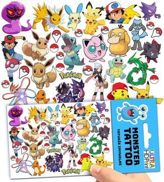 TATUAŻE ZMYWALNE TYMCZASOWE DLA DZIECI DZIECIĘCE POKEMON WZORY ORYGINALNE
