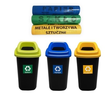 Zestaw 3x KOSZ do segregacji śmieci 3x45L + WORKI