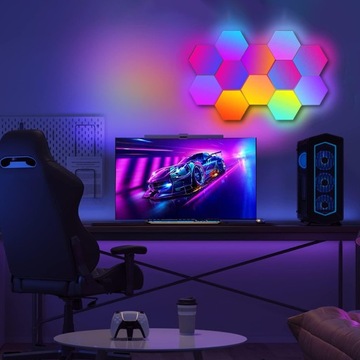 10шт шестиугольный RGB светодиодный интерьерный настенный светильник с управлением через приложение + пульт дистанционного управления
