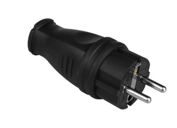 Wtyczka przenośna IP44, prosta, czarna Gumowana, przedłużacz , 16A 230V