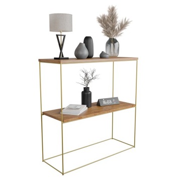 Nowoczesna Konsola Podwójna Przedpokój Loft 80x30x80 Złota+Dąb Lancelot