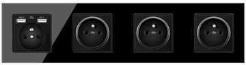 GNIAZDKO USB 4× SZKLANE GNIAZDO 230V + 2× USB 2.1A