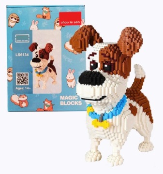 KLOCKI LOGO SŁODKI PIESEK ŚLICZNY PIES Z KLOCKÓW MODEL PUZLE DOG 3D REKSIO