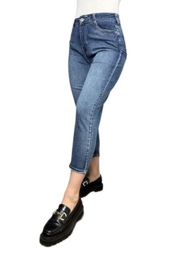 SPODNIE JEANSY LUŹNE 7/8 MOM FIT SZEROKIE WYGODNE MOM JEANS XS