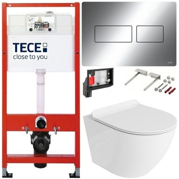 TECE ZESTAW PODTYNKOWY WC MISKA RIMLESS PRZYCISK METALOWY CHROM POŁYSK 7W1