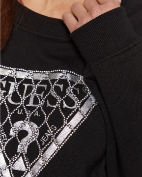 GUESS bluza W3RQ01 bawełniana czarna cyrkonie logo XXL