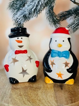 ŚWIĄTECZNY ŚWIECZNIK do PODGRZEWACZY TEALIGHT PINGWIN PINGWINEK n ŚWIĘTA