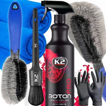 PROFESJONALNY ZESTAW CZYSZCZENIA FELG K2 ROTON PRO DEIRONIZER 1L SZCZOTKA