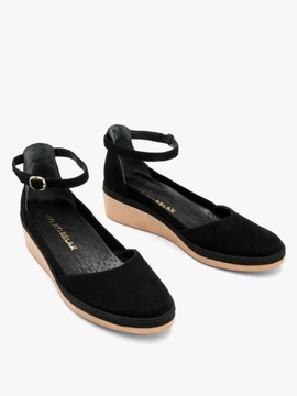 Czółenka damskie skórzane czarne RYŁKO buty wiosenne letnie na platformie