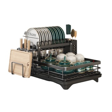 SUSZARKA DO NACZYŃ OCIEKACZ Z ODPŁYWEM DWU POZIOMOWA CZARNA