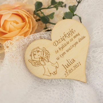 Магнит-сердечко на крещение с благодарностью гостям к первому причастию