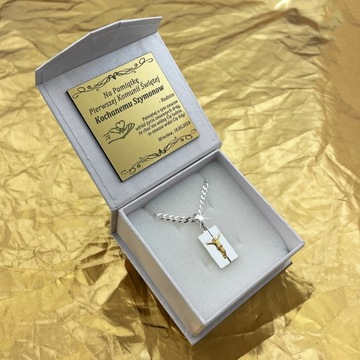 SREBRNY KOMUNIJNY NASZYJNIK PANCERKA + MEDALIK Z CHRYSTUSEM PR 925 + GRAWER