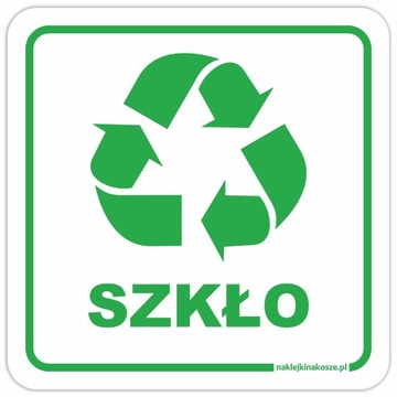 Naklejka na kosz do segregacji odpadów SZKLANYCH zielona SZKŁO 15cm