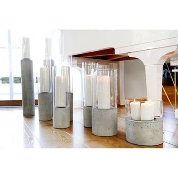 ŚWIECZNIK LAMPION SZKLANY + BETON ARCHITEKTONICZNY