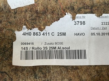 AUDI A8 4H D4 POLIČKA KUFRU ALCANTARA 4H0863411C
