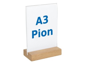 STOJAK A3 PION Z PLEXI NA ULOTKĘ, OPIS MENU DREWNO - PODSTAWKA DREWNIANA