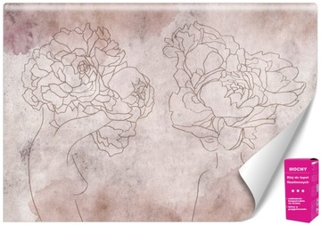 Foto Tapeta 3D Lineart Kobiety Kwiaty do Sypialni