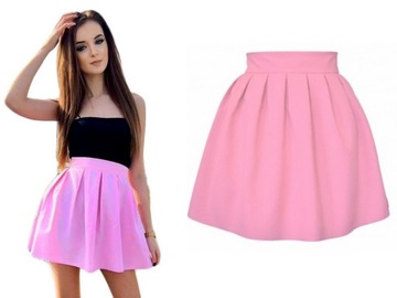 МОДНАЯ РОЗОВАЯ ЮБКА-РАСКЛЕШЕННАЯ ЮБКА С ПУТАМИ и МОЛНИЕЙ, XS (34)